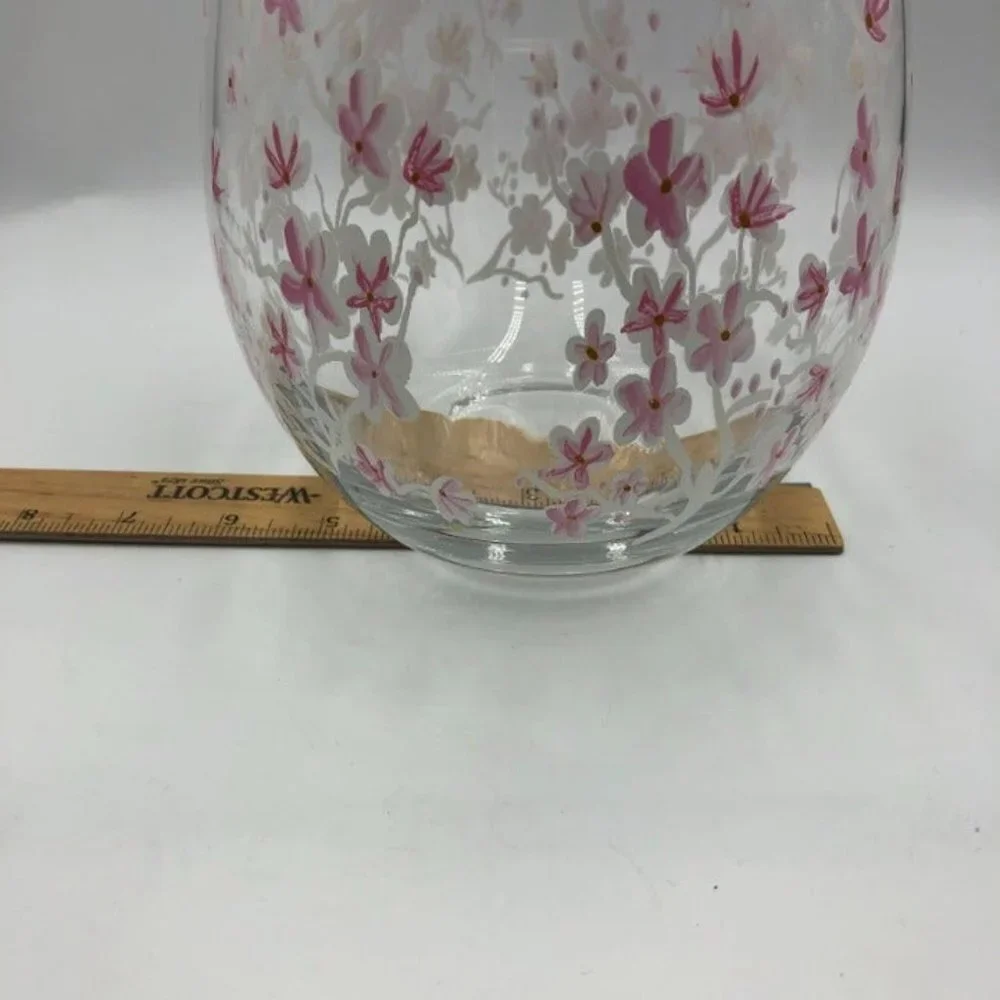 Cherry Blossom Themed Glass Vase Floral Weighted Bottom Delicate Décor Tabletop